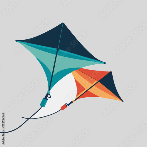 Two colorful kites flying in minimalist design