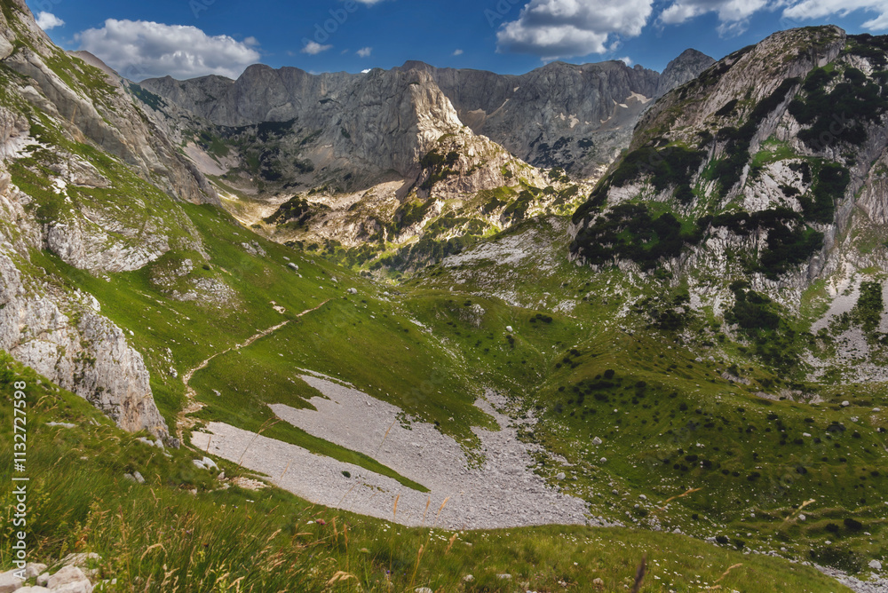 Alpine Summer Landscape with Hillside Trekking Route