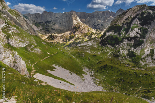 Alpine Summer Landscape with Hillside Trekking Route