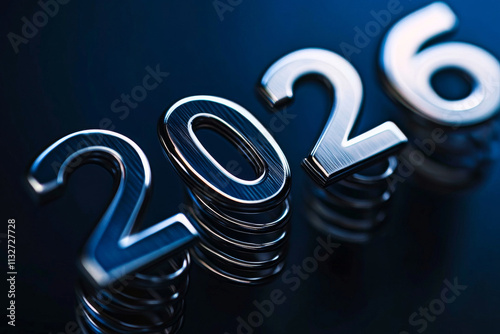 Futuristic 2026 chrome number design with blue highlights—ideal for New Year campaigns, tech events, calendars, and business-forward visual content.