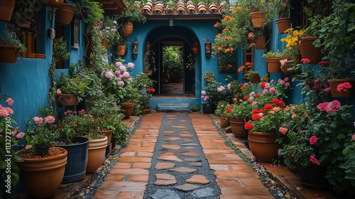 Fototapeta Naklejka Na Ścianę i Meble -  A beautiful house with flowers