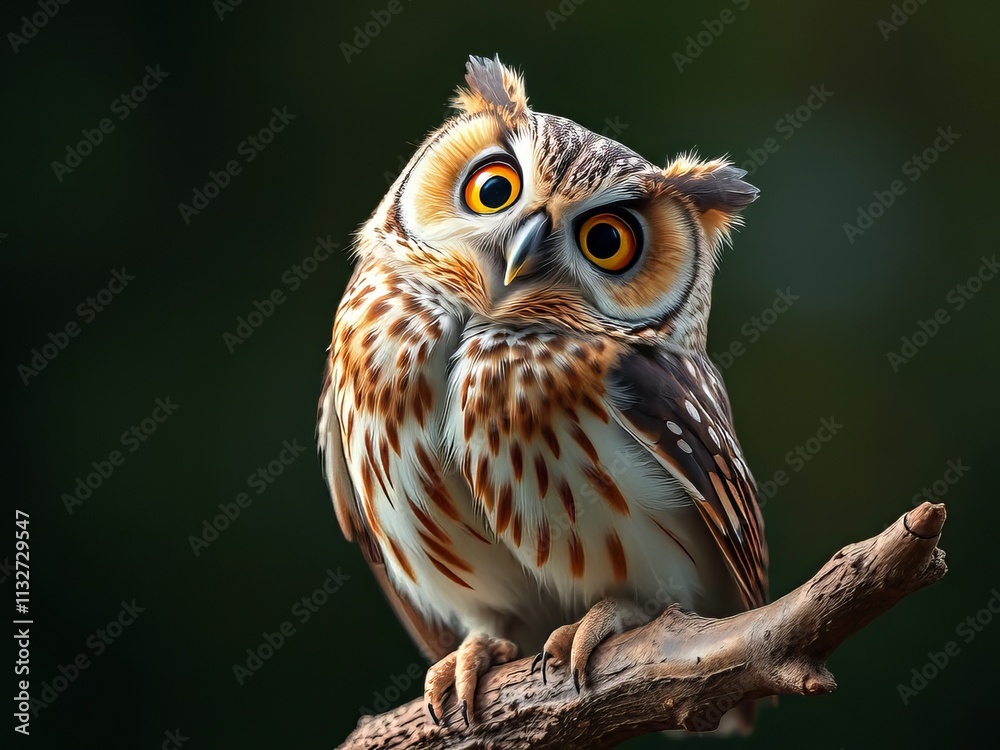 Obraz premium Owl Double Take - Surprised Owl on Branch - Vibrant AI Art