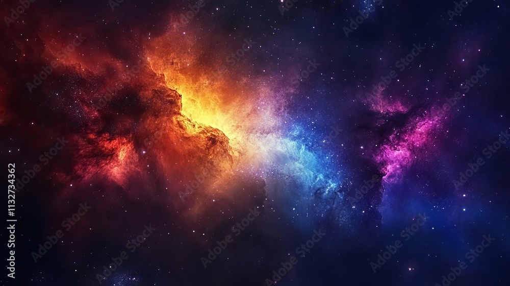 Obraz premium Breathtaking cosmic display of vibrant nebula clouds with rich colors and sparkling stars in deep space background – stunning interstellar phenomenon of galactic dust and light in the universe