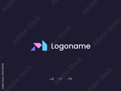 Abstract letter M building or M accounting or M growth logo concept vector icon