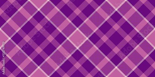 Manufacturing seamless fabric check, motif pattern background tartan. Table cloth textile texture plaid vector in purple and pink colors.