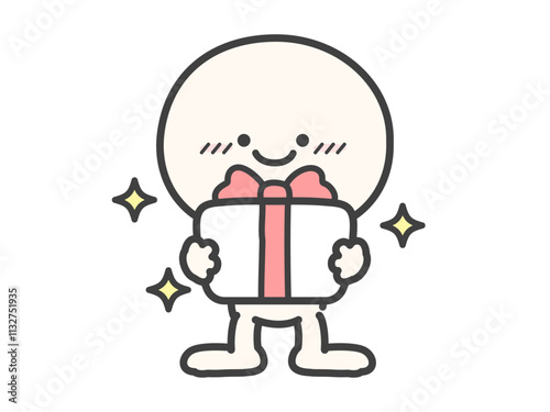プレゼントを持つシンプルでかわいい人物のベクターイラスト素材04