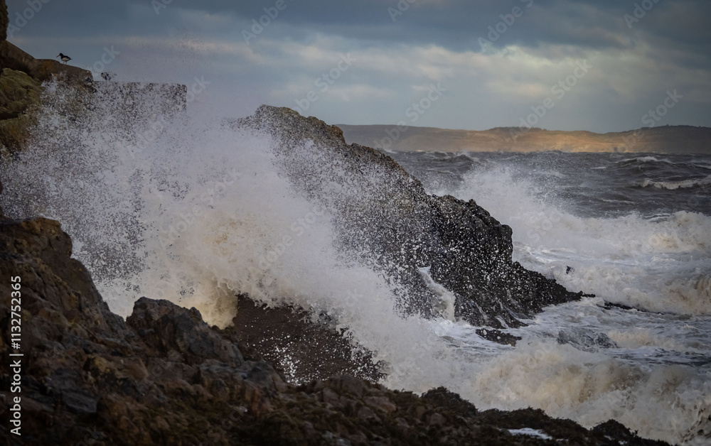 Fototapeta premium stormy seas at Holyhead Breakwater