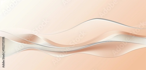 A minimalistic smooth gradient soft peach background with a metallic silver wave pattern flowing across, blending from peach to light beige.