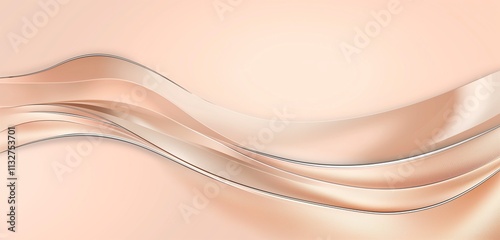 A minimalistic smooth gradient soft peach background with a metallic silver wave pattern flowing across, blending from peach to light beige.