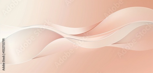 A minimalistic smooth gradient soft peach background with a metallic silver wave pattern flowing across, blending from peach to light beige.
