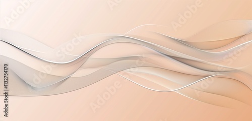 A minimalistic smooth gradient soft peach background with a metallic silver wave pattern flowing across, blending from peach to light beige.