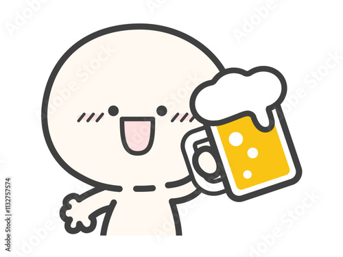 ビールで乾杯の表情のシンプルでかわいい人物のベクターイラスト素材01