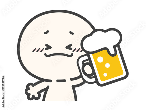 ビールがおいしい表情のシンプルでかわいい人物のベクターイラスト素材01