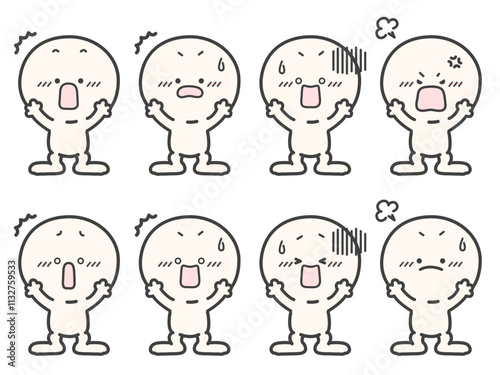 両手をあげて驚くシンプルな人物のベクターイラスト素材セット