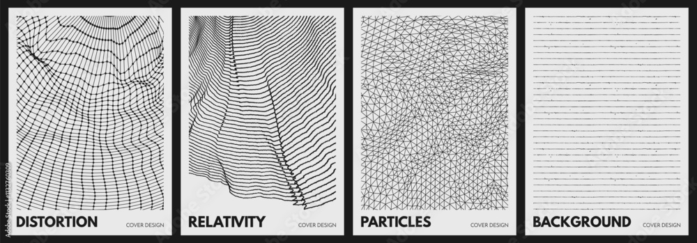 Cover design template. Background with dynamic particles. Grid. Spread sheet of paper. Background with many empty parallel lines with space to copy for print, typographic design, letter template, etc.