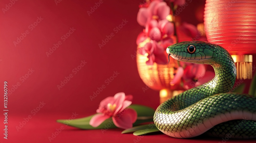 Fototapeta premium Cute green snake, Chinese new year celebration