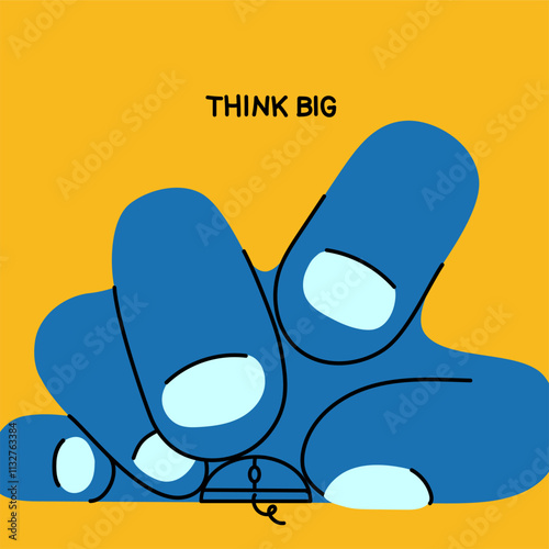 Big idea concept illustration. Giant hands with tiny computer mouse. Communication, mailing, chatting, social media addiction concept. Hand drawn trendy Vector illustration in cartoon style.