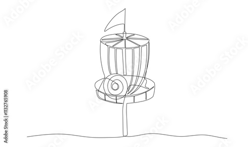 Disc golf one line sketch. Hand drawn doodle illustration on white background