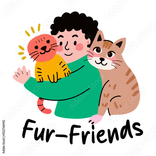 A flat sticker of a cat lover with fur friends typography 
