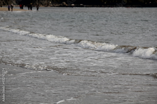 Image of waves crashing at Dadaepo Beach in Busan
 photo