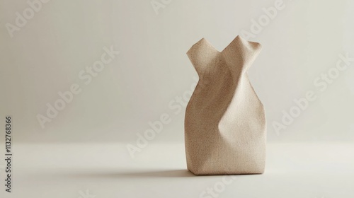 A small, textured brown paper bag rendered in 3D, designed for minimalistic themes, isolated on white photo