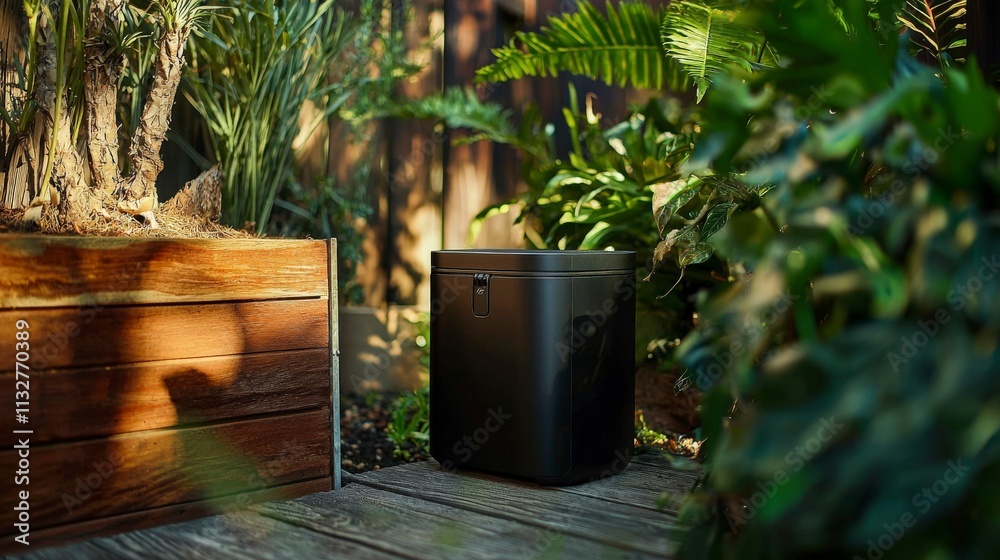 Obraz premium Eco-friendly compost bin for sustainable gardening urban garden product display green environment close-up waste reduction
