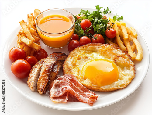 Breakfast photo with fried eggs and bacon