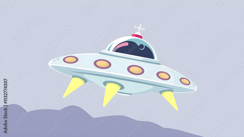 Fototapeta premium Ufo Spaceship Cartoon Vector Icons Illustration. Flat Cartoon Concept. Suitable for any creative project. Generative AI