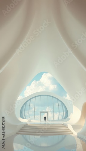 A surreal and inspiring image of a futuristic palace built on clouds, perfect for fantasy, science fiction, and architectural design concepts. photo