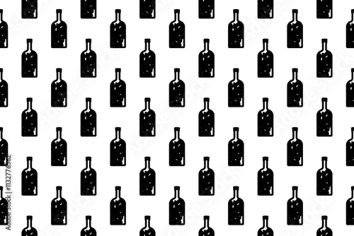 Seamless pattern completely filled with outlines of a branch in a bottle symbols. Elements are evenly spaced. Illustration on transparent background