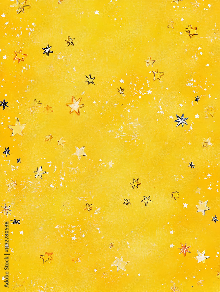 A bright yellow background scattered with colorful stars, evoking a whimsical, dreamy atmosphere. A bright yellow background scattered with colorful stars, evoking a whimsical, dreamy atmosphere.