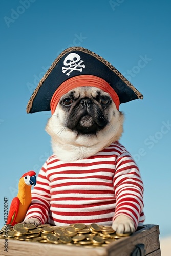 Pug pirate with treasure