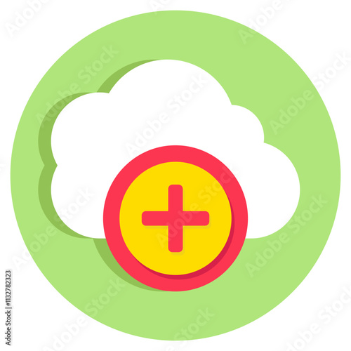 A colored design icon of add to cloud