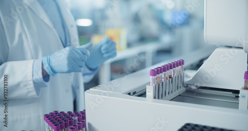 Fotografie Close Up on Anonymous Female Scientist Working in a Sterile Environment in Modern Healthcare Facility