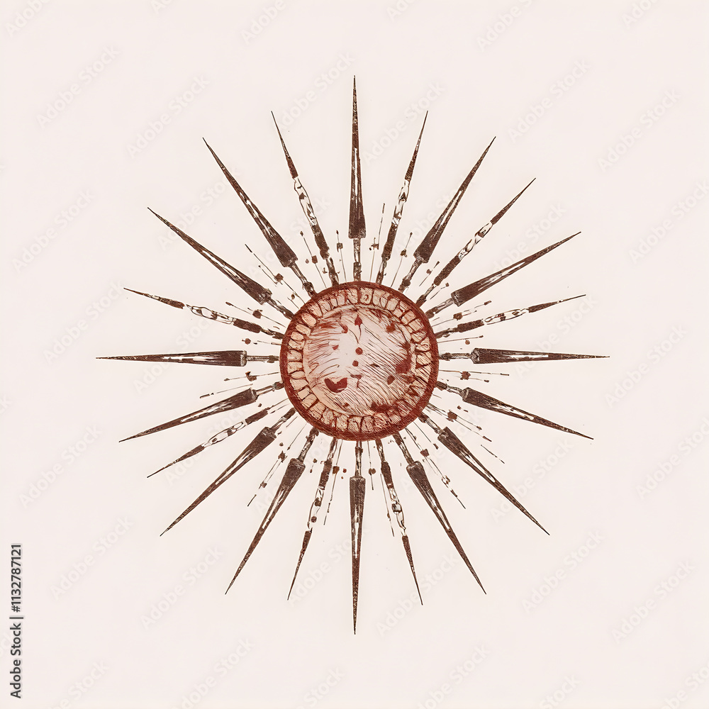 Fototapeta premium Vintage sunburst vector icon. Sun sketch burst doodle illustration. Hand drawn sunburst concept on isolated background. Generative AI