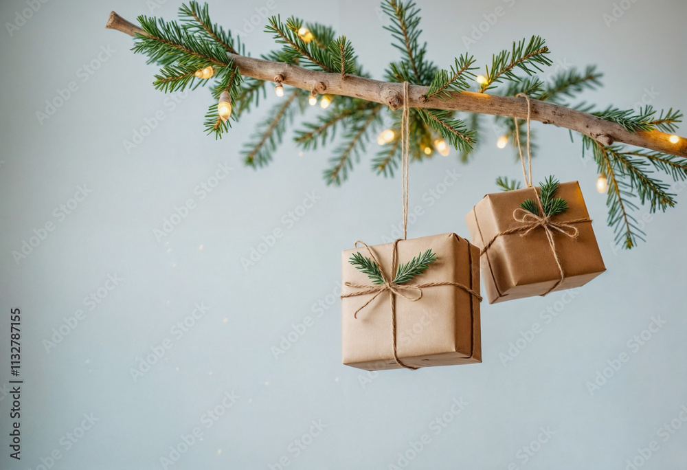 Brown Wrapped Presents with Fir Accents