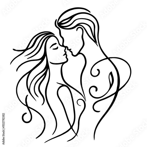 Romantic couple in flowing minimalist line art