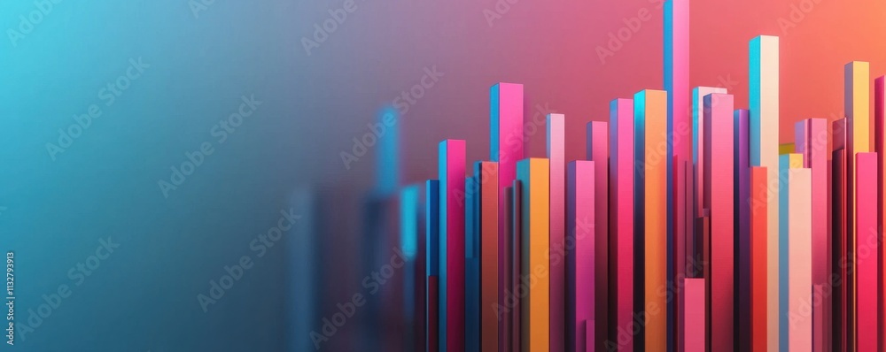 Fototapeta premium A vibrant digital abstract design featuring colorful vertical bars against a gradient background, creating a dynamic visual effect.