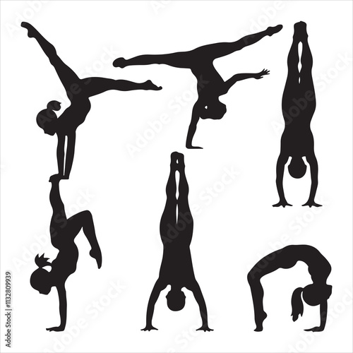 set of vector icon gymnast silhouette	
