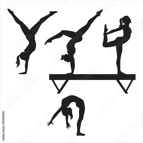 set of vector icon gymnast silhouette	
