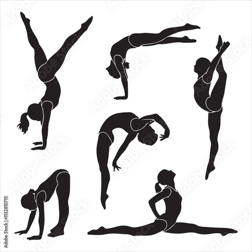 set of vector icon gymnast silhouette	
