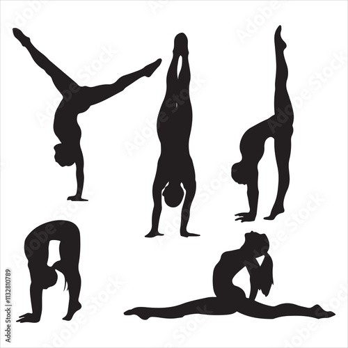 set of vector icon gymnast silhouette	
