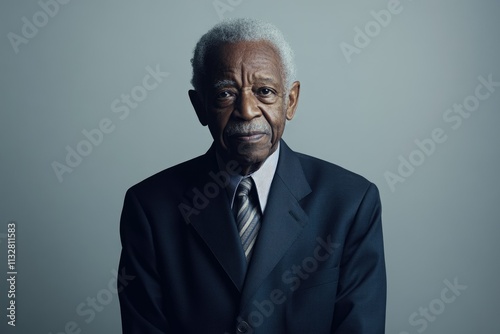 A portrait of a dignified elderly African American man in a dark suit, conveying wisdom and experience.