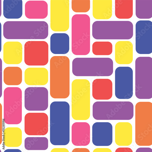 Colorful abstract seamless pattern with rounded rectangles. Template for backgrounds, wallpapers, fabric prints, and modern digital art projects