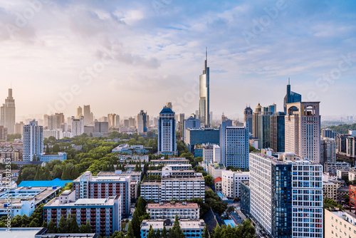 Photos Twilight Scenery of Zifeng Tower City Skyline in Nanjing, Jiangsu Province, Chin