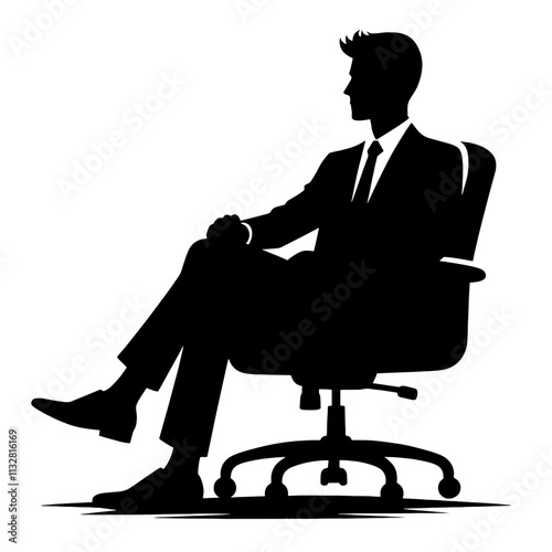 Silhouette of man sitting in office chair.