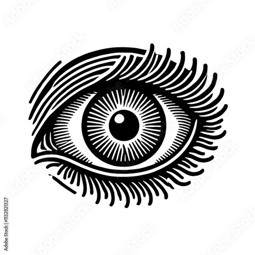 Detailed line art illustration of a human eye.