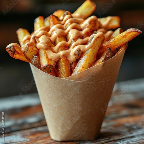 cone of dutch fries street food photo