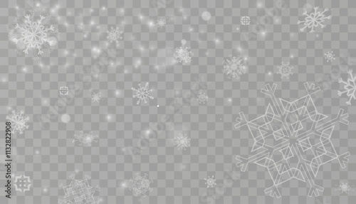 Tiny flying snow flakes illustration. Snowstorm dust freeze shapes. Snowfall sky white transparent wallpaper. Flat snowflakes january vector. Snow hurricane landscape.