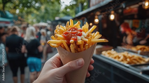 cone of dutch fries street food photo